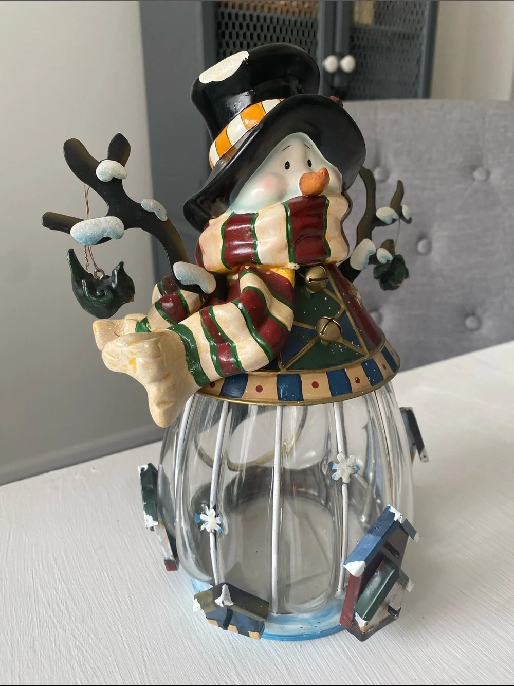 Festive Snowman Glass Lantern - Multicolor Holiday Decor